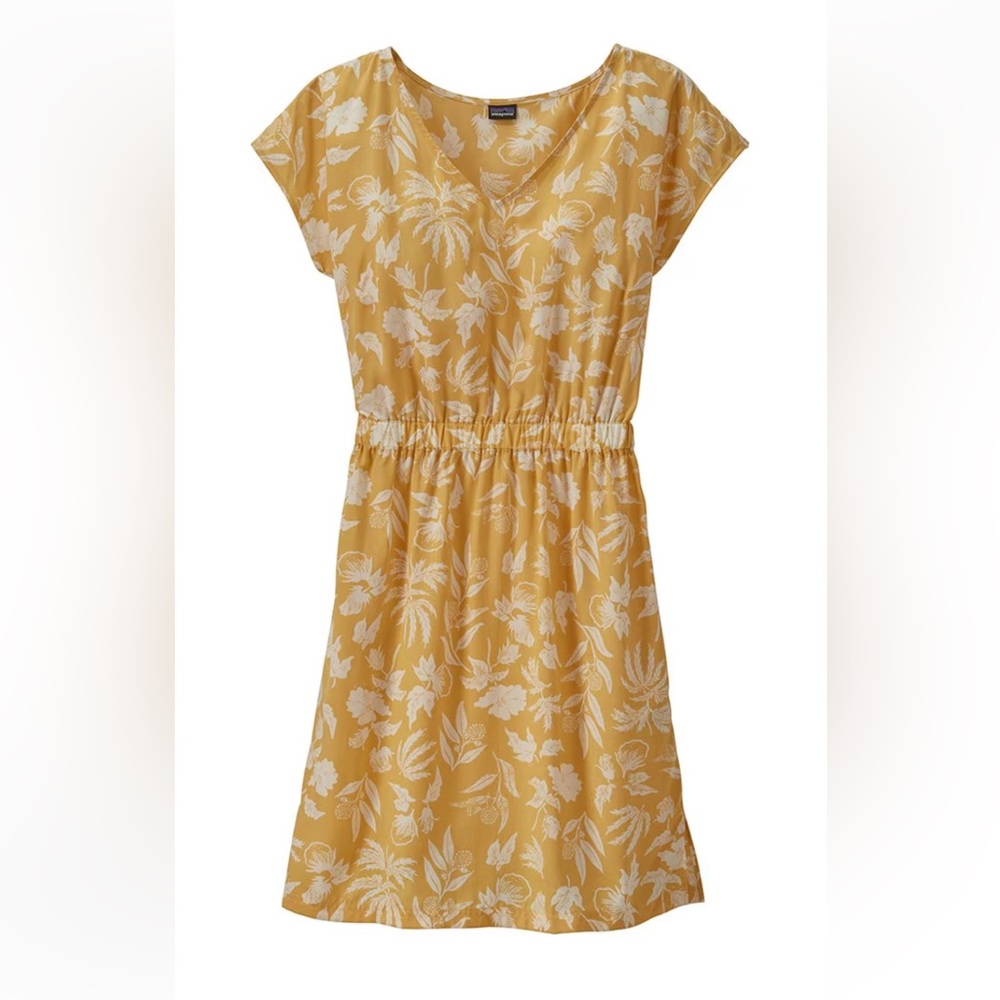 NWT Patagonia Women's June Lake Dress Medium Yellow and White